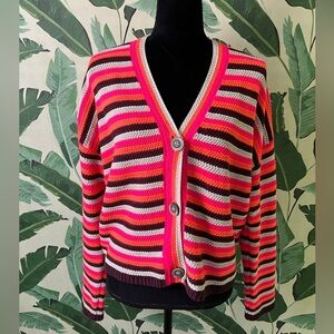 Lisa Todd Pop Cardi Neon Striped Cardigan Sweater M